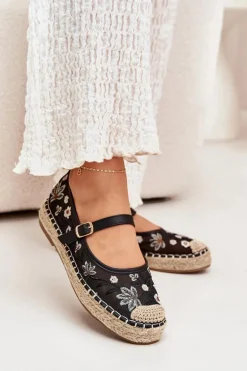 Siateczkowe Espadryle Z Haftem Na Platformie Czarne Laxisa