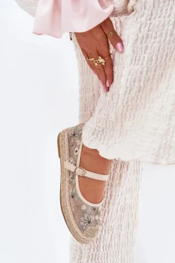 Siateczkowe Espadryle Z Haftem Na Platformie Beżowe Laxisa