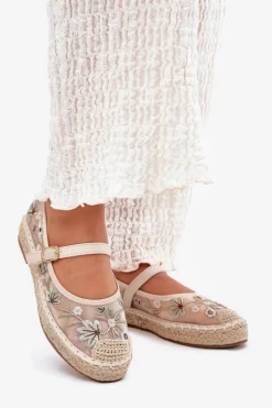 Siateczkowe Espadryle Z Haftem Na Platformie Beżowe Laxisa