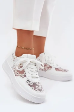 Siateczkowe Sneakersy Damskie Stokrotki Białe Jenithra