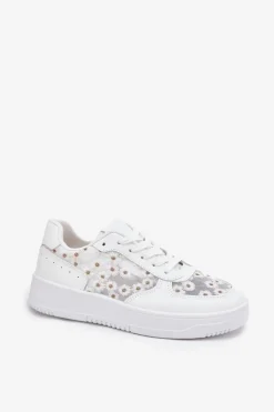 Siateczkowe Sneakersy Damskie Stokrotki Białe Jenithra