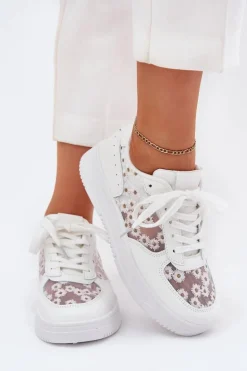 Siateczkowe Sneakersy Damskie Stokrotki Białe Jenithra