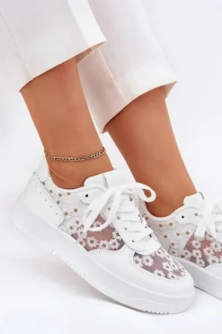 Siateczkowe Sneakersy Damskie Stokrotki Białe Jenithra