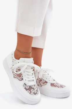 Siateczkowe Sneakersy Damskie Stokrotki Białe Jenithra
