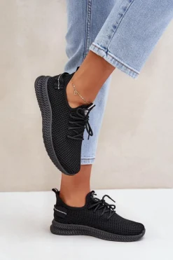 Siateczkowe Wsuwane Buty Sportowe Damskie Czarne Harice