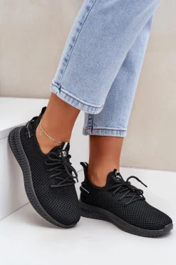 Siateczkowe Wsuwane Buty Sportowe Damskie Czarne Harice