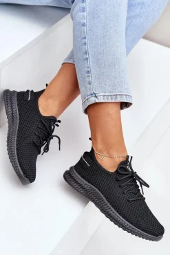 Siateczkowe Wsuwane Buty Sportowe Damskie Czarne Harice