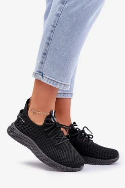 Siateczkowe Wsuwane Buty Sportowe Damskie Czarne Harice