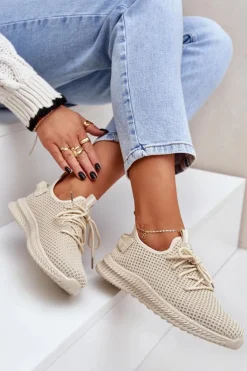 Siateczkowe Wsuwane Buty Sportowe Damskie Beżowe Harice