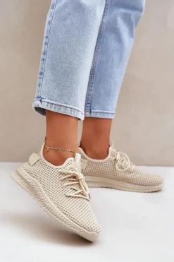 Siateczkowe Wsuwane Buty Sportowe Damskie Beżowe Harice