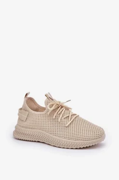 Siateczkowe Wsuwane Buty Sportowe Damskie Beżowe Harice