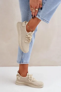 Siateczkowe Wsuwane Buty Sportowe Damskie Beżowe Harice