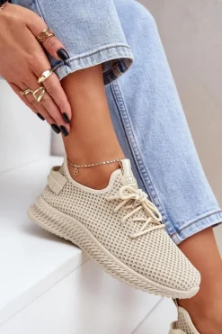 Siateczkowe Wsuwane Buty Sportowe Damskie Beżowe Harice