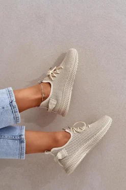 Siateczkowe Wsuwane Buty Sportowe Damskie Beżowe Harice