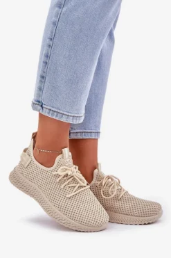 Siateczkowe Wsuwane Buty Sportowe Damskie Beżowe Harice