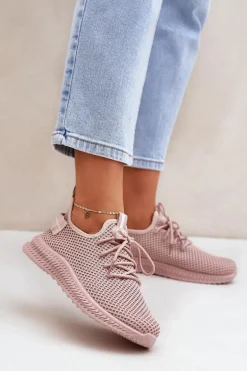 Siateczkowe Wsuwane Buty Sportowe Damskie Różowe Harice