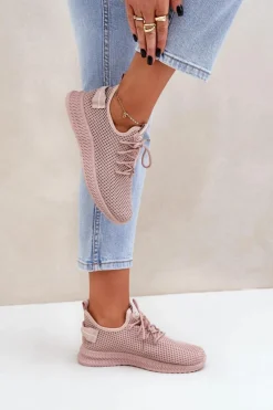 Siateczkowe Wsuwane Buty Sportowe Damskie Różowe Harice