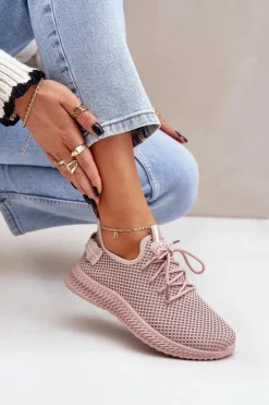 Siateczkowe Wsuwane Buty Sportowe Damskie Różowe Harice