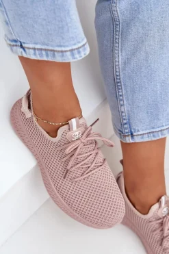 Siateczkowe Wsuwane Buty Sportowe Damskie Różowe Harice