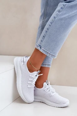 Siateczkowe Wsuwane Buty Sportowe Damskie Białe Harice