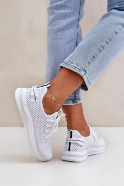 Siateczkowe Wsuwane Buty Sportowe Damskie Białe Harice