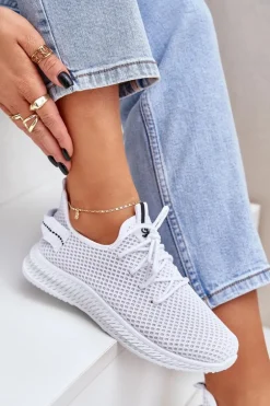 Siateczkowe Wsuwane Buty Sportowe Damskie Białe Harice