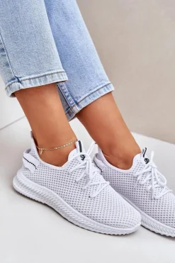 Siateczkowe Wsuwane Buty Sportowe Damskie Białe Harice