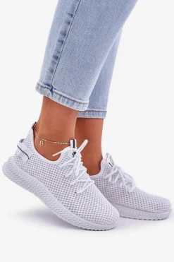 Siateczkowe Wsuwane Buty Sportowe Damskie Białe Harice