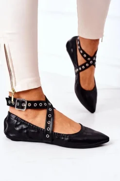 Składane Skórzane Baleriny Lu Boo Czarne