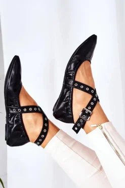 Składane Skórzane Baleriny Lu Boo Czarne