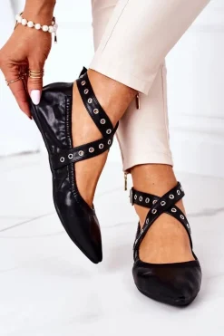 Składane Skórzane Baleriny Lu Boo Czarne