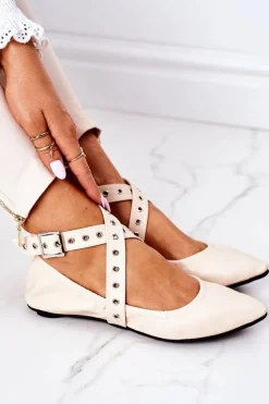 Składane Skórzane Baleriny Lu Boo Beżowe