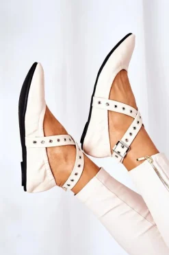 Składane Skórzane Baleriny Lu Boo Beżowe