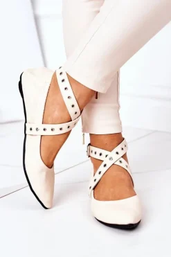 Składane Skórzane Baleriny Lu Boo Beżowe