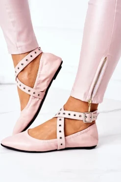 Składane Skórzane Baleriny Lu Boo Różowe