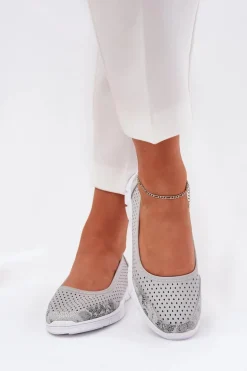 Skórzane Ażurowe Baleriny Vinceza 95323 Szare