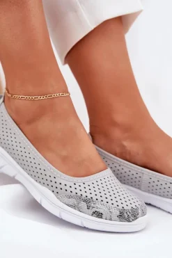 Skórzane Ażurowe Baleriny Vinceza 95323 Szare