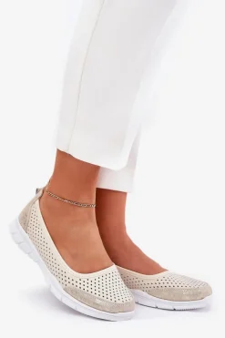 Skórzane Ażurowe Baleriny Vinceza 95323 Beżowe