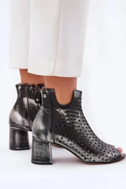 Skórzane Ażurowe Botki Maciejka 05420-01 Czarne