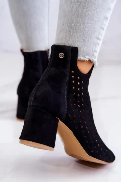 Skórzane Ażurowe Botki Maciejka 05420-43 Czarne