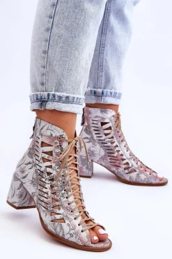 Skórzane Ażurowe Botki Maciejka 04040-11 Białe