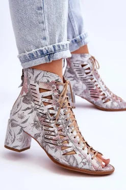 Skórzane Ażurowe Botki Maciejka 04040-11 Białe