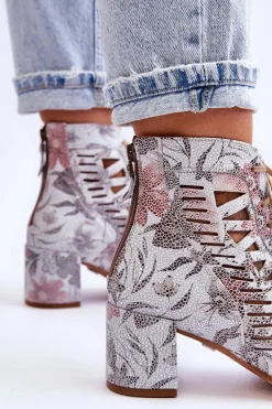 Skórzane Ażurowe Botki Maciejka 04040-11 Białe