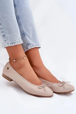 Skórzane Baleriny Damskie Maciejka P6800-04 Beżowe