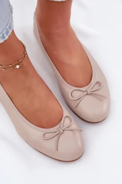 Skórzane Baleriny Damskie Maciejka P6800-04 Beżowe
