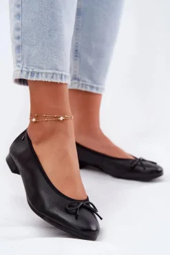 Skórzane Baleriny Damskie Maciejka P6800-01 Czarne