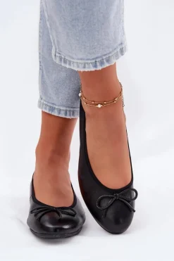 Skórzane Baleriny Damskie Maciejka P6800-01 Czarne