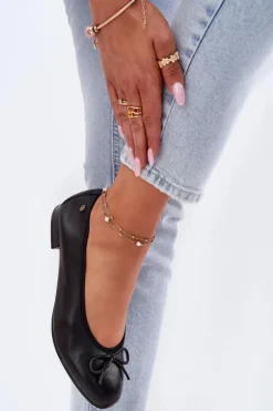 Skórzane Baleriny Damskie Maciejka P6800-01 Czarne