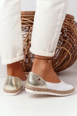 Skórzane Baleriny Maciejka 05056-11 Biało-Złote