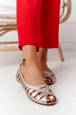 Skórzane Baleriny Maciejka Złote 04506-25